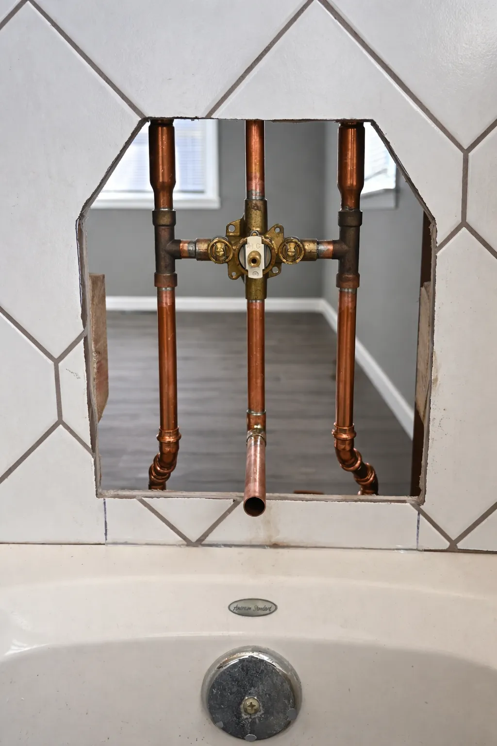 Before - Shower Valve Replacement (With Wall Repair)